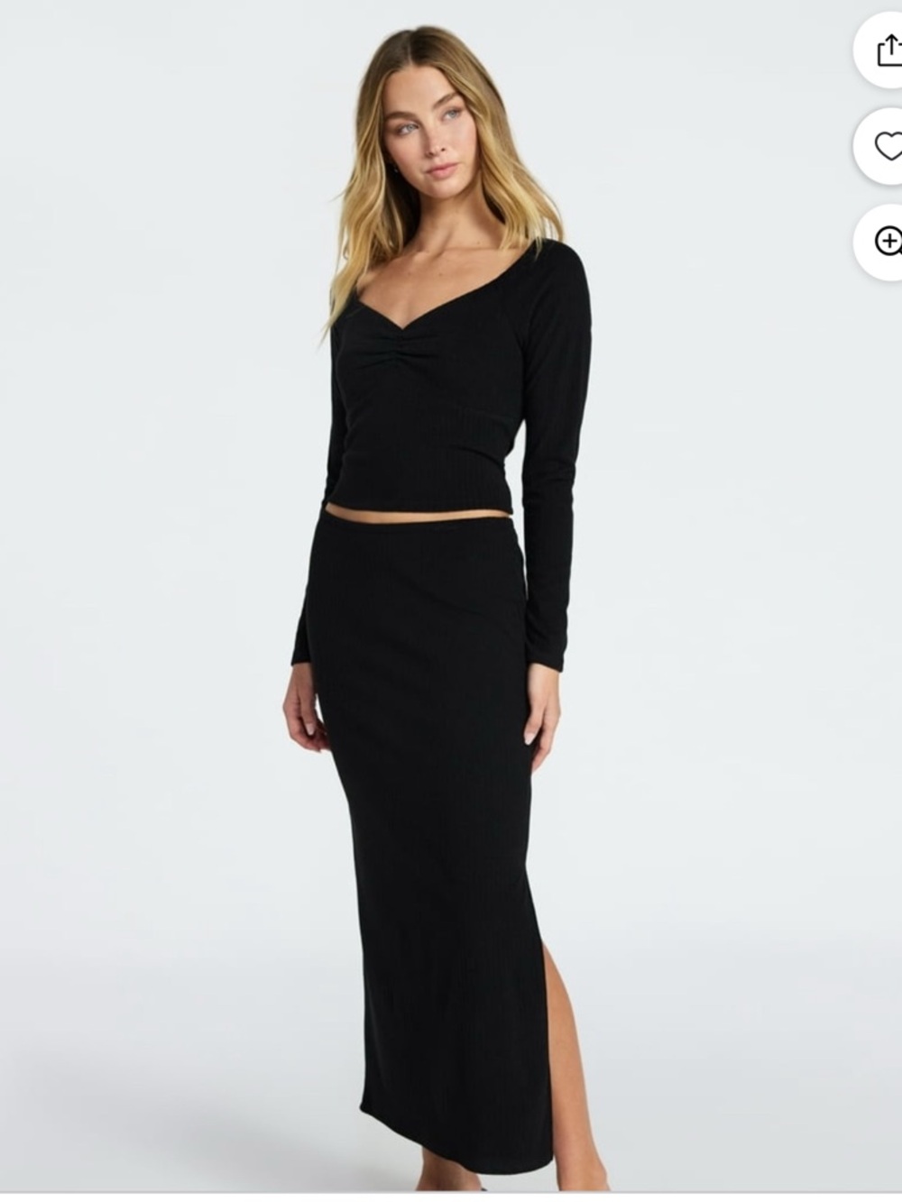 Women's Black Ribbed Maxi Skirt - Sleek Side Slit